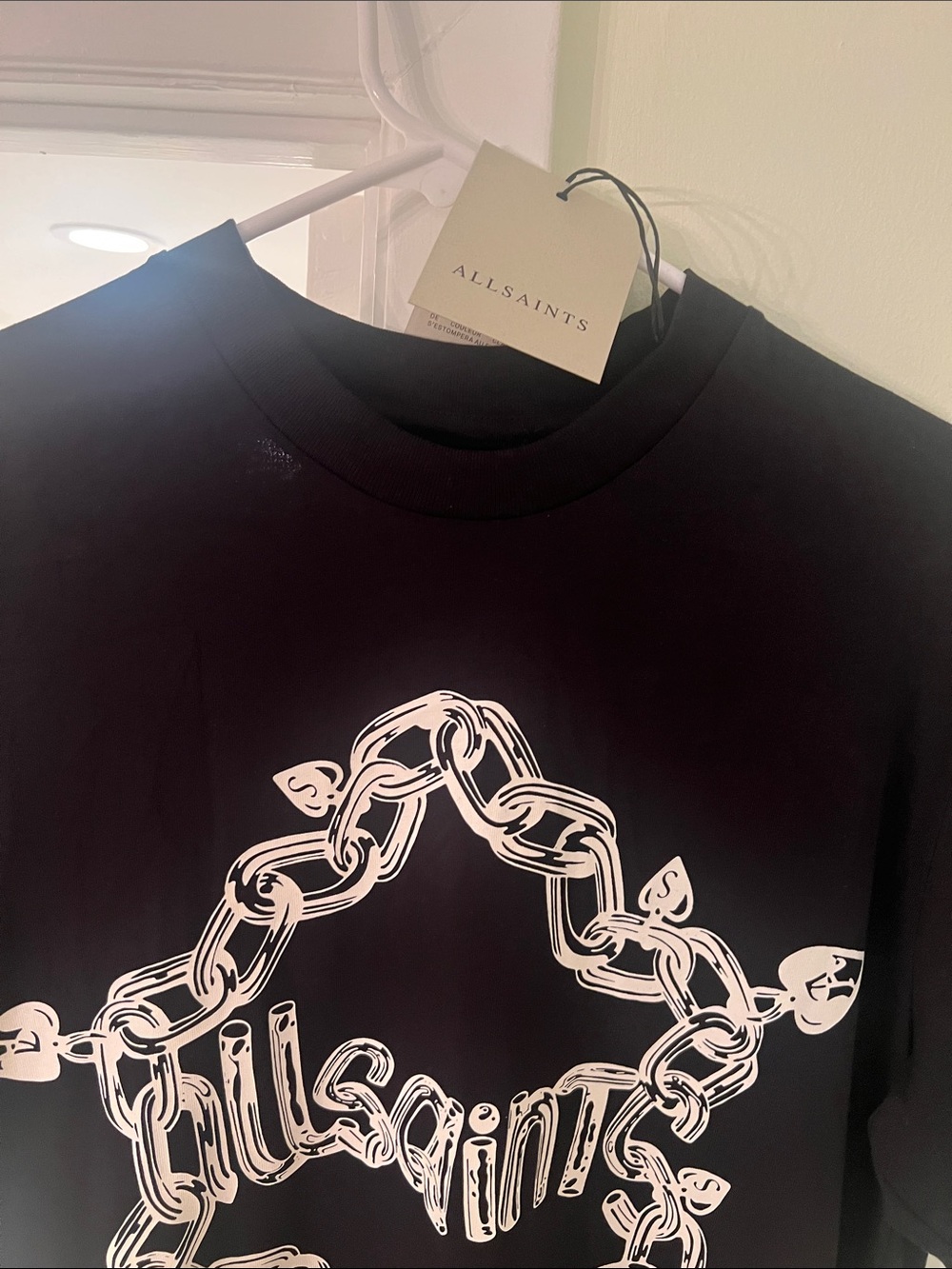AllSaints Black Tee with White Chain-Star Graphic